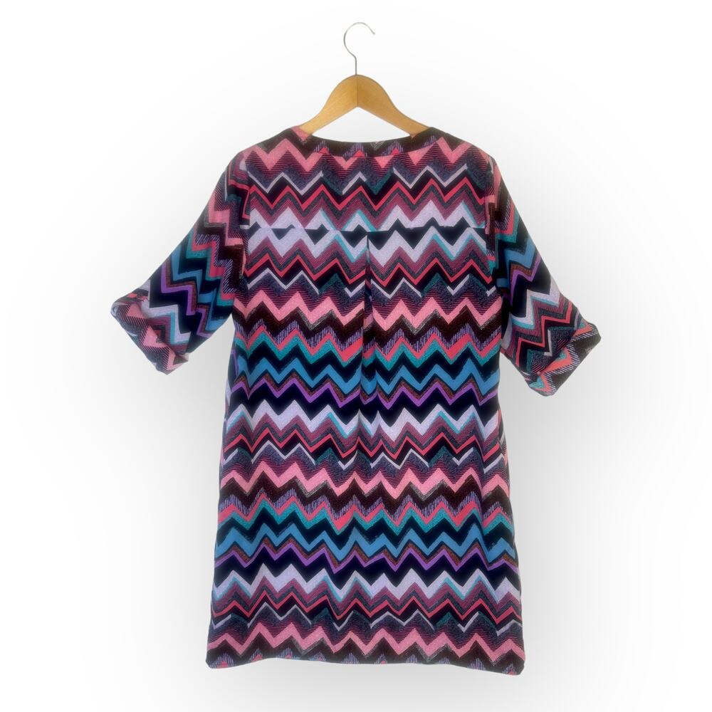 Skies Are Blue Chevron Shirt Dress L Multi Pink Purple Teal Black Zig Zag Print - Picture 6 of 12
